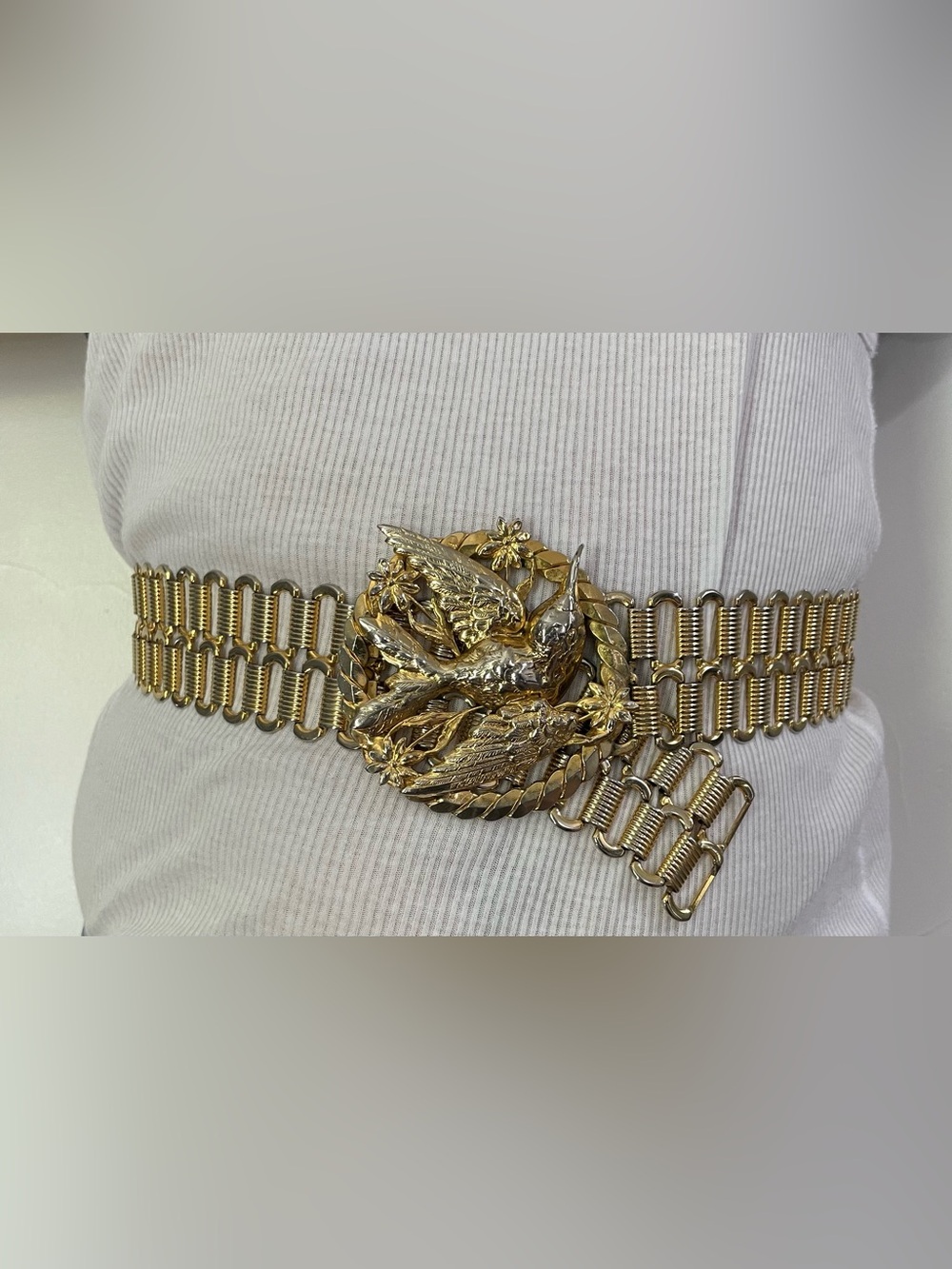 Vintage Gold Chain Waist Belt With Hummingbird & Flowers Design